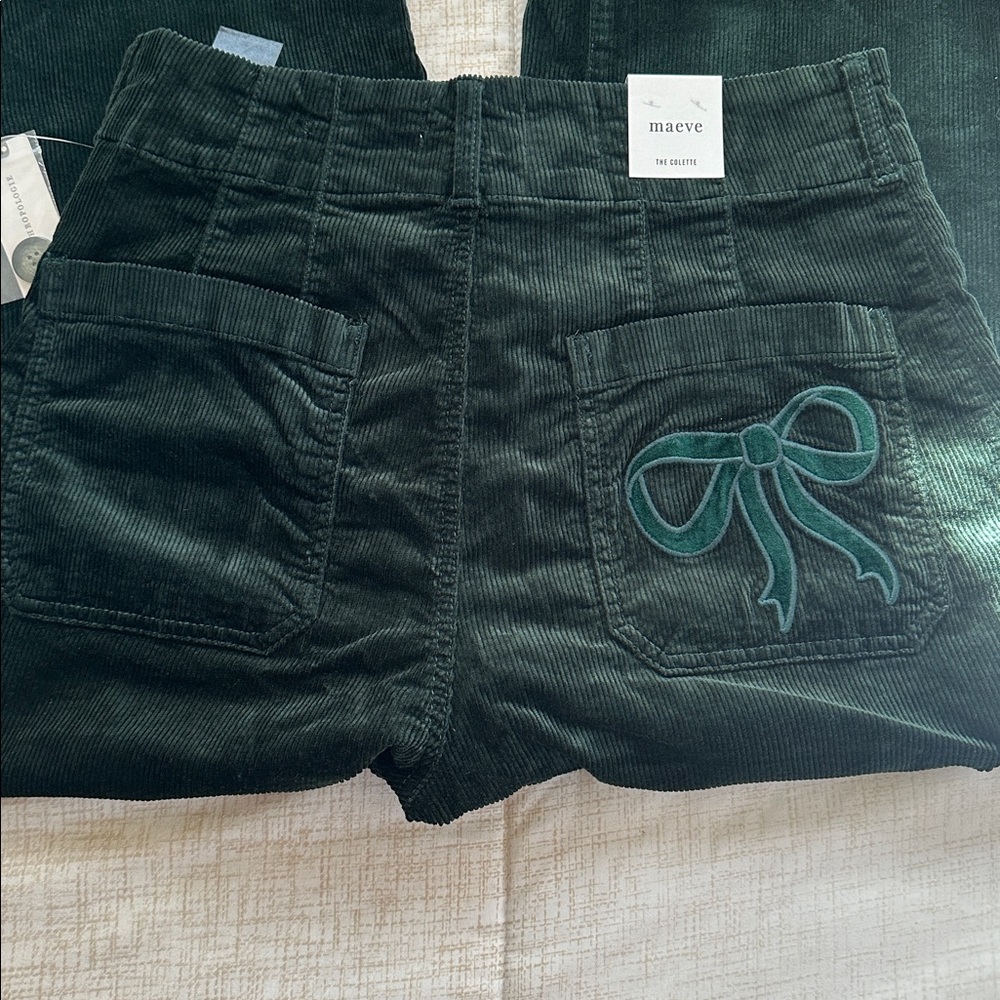 Anthropologie The Colette Bow Corduroy Crop Wide-Leg Forest Green Size 30 NWT